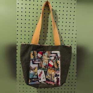 Stylish Medium Green Corduroy Tote Bag with Yellow Handles And Fisherman Accent